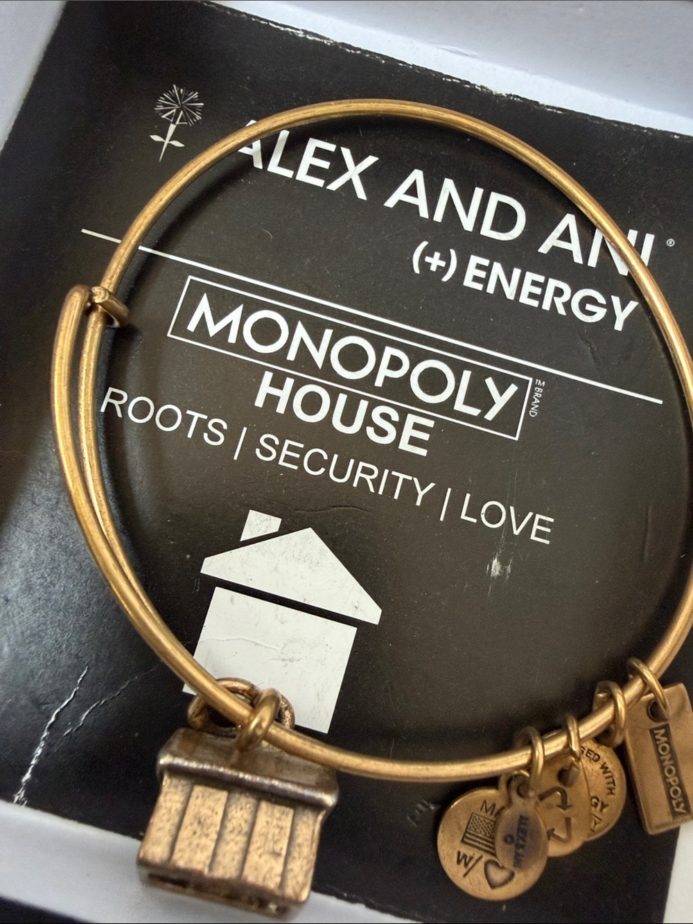 Alex and Ani Gold Tone Monopoly House Charm Bracelet